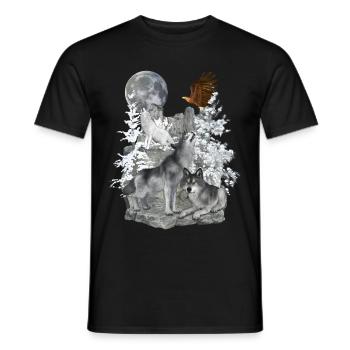 Wölfe,Winter, Adler, Mond - Männer T-Shirt - Schwarz - Vorne - AI Model Male 178 light (178cm)