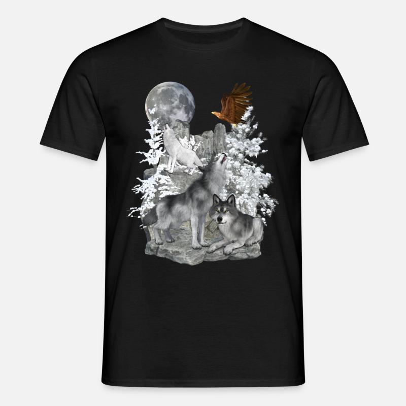 Wolves,Winter, Eagle, Moon - Men's T-Shirt - black