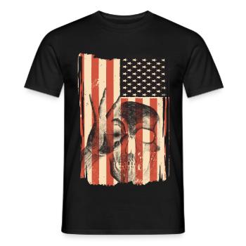 USA Flagge mit Totenkopf - Männer T-Shirt - Schwarz - Vorne - AI Model Male 178 light (178cm)