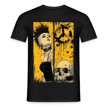 Grunge punk woman with skull in yellow - Men's T-Shirt - black - Front - AI Model Male 178 light (178cm)