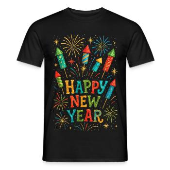 New Year's Eve Fireworks Rockets Happy New Year - Men's T-Shirt - black - Front - AI Model Male 178 light (178cm)