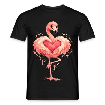 Flamant rose au cœur | Cadeau rose d’animal mignon - T-shirt homme - noir - Devant - AI Model Male 178 light (178cm)