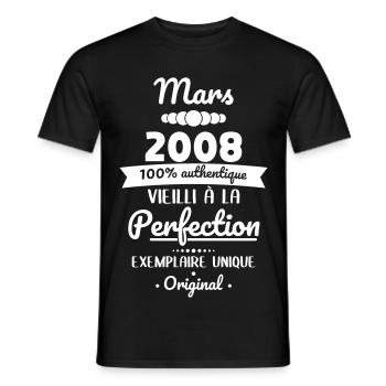 18. Geburtstag – März 2008 Original - Männer T-Shirt - Schwarz - Vorne - AI Model Male 178 light (178cm)