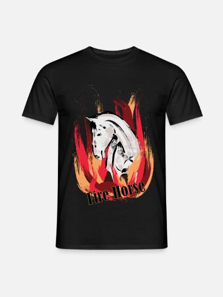 Feuerpferd – Illustration mit Flammen - Männer T-Shirt - Schwarz