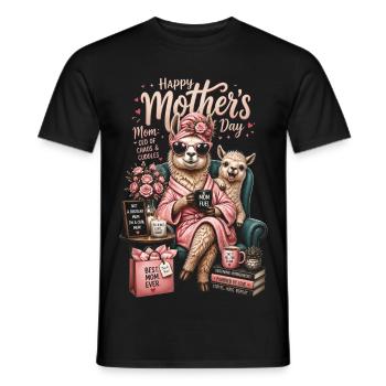 Llama Mom Cozy Flowers Coffee - Mother's Day - Men's T-Shirt - black - Front - AI Model Male 178 light (178cm)