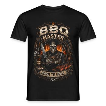 Maître BBQ Squelette Grillades -  Barbecue humour - T-shirt homme - noir - Devant - AI Model Male 178 light (178cm)