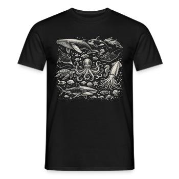 Vintage Ocean: Sea Animal Engraving - Men's T-Shirt - black - Front - AI Model Male 178 light (178cm)