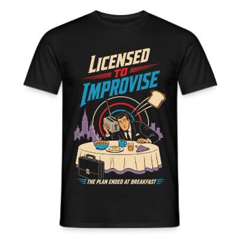 Licensed to Improvise Breakfast Chaos - Men's T-Shirt - black - Front - AI Model Male 178 light (178cm)