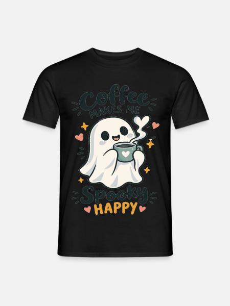 Kaffee-Spuk: Glücklicher Geist - Männer T-Shirt - Schwarz