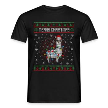 Merry Christmas Alpaka Weihnachten Ugly Xmas - Männer T-Shirt - Schwarz - Vorne - AI Model Male 178 light (178cm)
