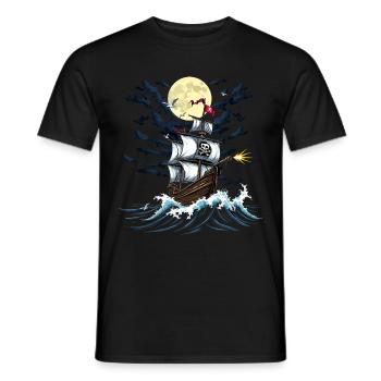 T-shirt pirate – Bateau boucanier au clair de lune - T-shirt homme - noir - Devant - AI Model Male 178 light (178cm)