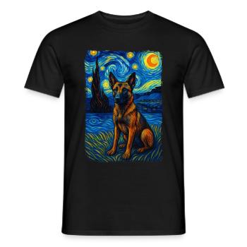 Berger allemand chien animal Peinture de nuit étoilée - T-shirt homme - noir - Devant - AI Model Male 178 light (178cm)