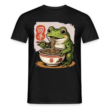 Cartoon Frosch Essen Ramen Bowl Asiatisches Essen - Männer T-Shirt - Schwarz - Vorne - AI Model Male 178 light (178cm)