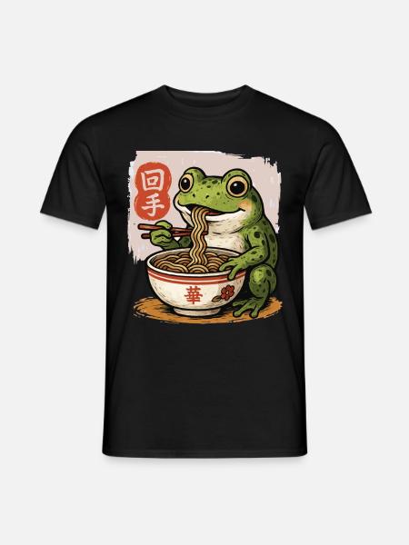 Cartoon Frog Eating Ramen Bowl Asian Food - Men's T-Shirt - black