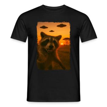 waschbär müll panda sonnenuntergang ufos savanne himmel - Männer T-Shirt - Schwarz - Vorne - AI Model Male 178 light (178cm)