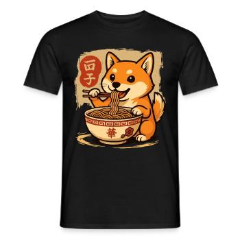 Niedlicher Shiba Inu Hund Isst Ramen Nudeln Karikatur - Männer T-Shirt - Schwarz - Vorne - AI Model Male 178 light (178cm)