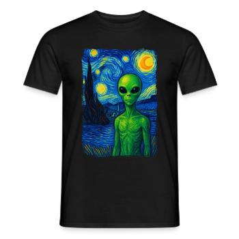 Green Alien UFO Starry Night Van Gogh Painting - Men's T-Shirt - black - Front - AI Model Male 178 light (178cm)