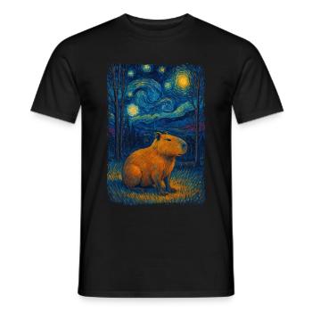 Capybara Sternennacht Van Gogh Stil Gemälde - Männer T-Shirt - Schwarz - Vorne - AI Model Male 178 light (178cm)
