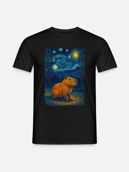 Capybara Sternennacht Van Gogh Stil Gemälde - Männer T-Shirt - Schwarz