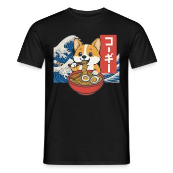 Corgi Eating Ramen Japanese Wave Art - Men's T-Shirt - black - Front - AI Model Male 178 light (178cm)