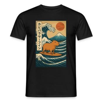 Capybara Surfing Japanese Wave Art - Men's T-Shirt - black - Front - AI Model Male 178 light (178cm)