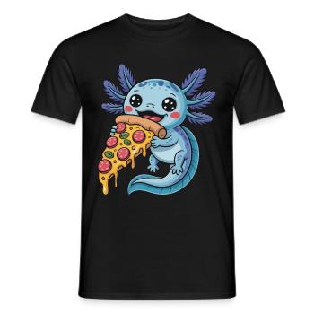 Mignon dessin animé bleu axolotl mangeant pizza amphibien - T-shirt homme - noir - Devant - AI Model Male 178 light (178cm)