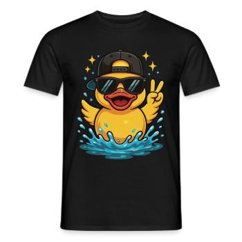 Cool Rubber Duck Sunglasses Peace Sign Water - Men's T-Shirt - black - Front - AI Model Male 178 light (178cm)