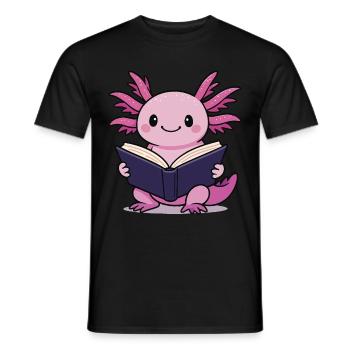 Cute Axolotl Reading Book Reader Cartoon Kawaii - Men's T-Shirt - black - Front - AI Model Male 178 light (178cm)