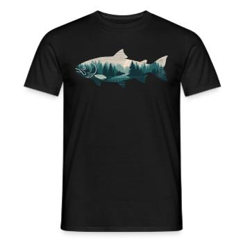 lachs fisch wald natur angeln bäume berg - Männer T-Shirt - Schwarz - Vorne - AI Model Male 178 light (178cm)