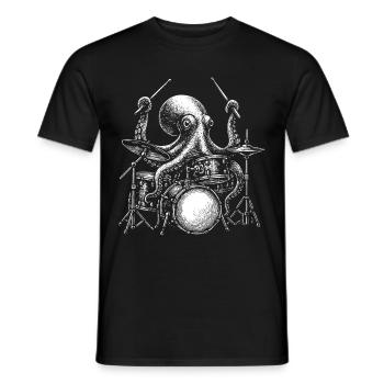 Drummer Octopus Drum Set Musician Percussion - Men's T-Shirt - black - Front - AI Model Male 178 light (178cm)