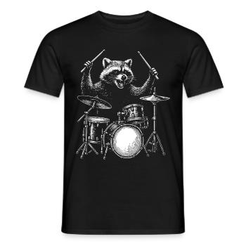 Schlagzeuger Waschbär Tier Trommel Musiker Perkussion - Männer T-Shirt - Schwarz - Vorne - AI Model Male 178 light (178cm)