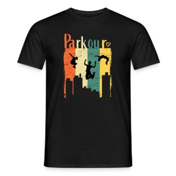 Parkour avec parkour runner dans un style rétro - T-shirt homme - noir - Devant - AI Model Male 178 light (178cm)