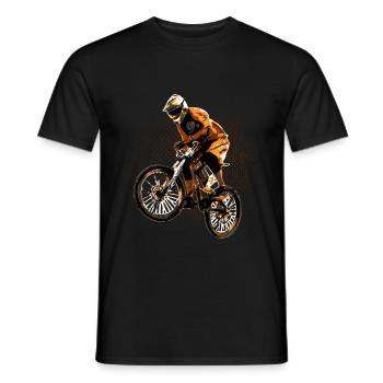 Singletrail Mountainbike MTB Fahrrad orange - Männer T-Shirt - Schwarz - Vorne - AI Model Male 178 light (178cm)