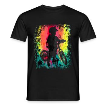 Kind mit Kinderfahrrad bunte Regenbogen Farben - Männer T-Shirt - Schwarz - Vorne - AI Model Male 178 light (178cm)