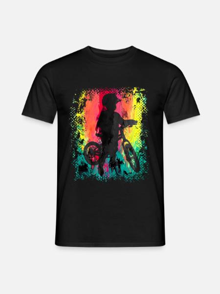 Enfant avec vélo pour enfants couleurs arc-en-ciel coloré - T-shirt homme - noir
