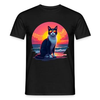 Katze am Strand - Männer T-Shirt - Schwarz - Vorne - AI Model Male 178 light (178cm)