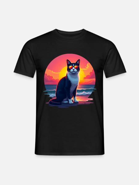 Cat on the beach - Men's T-Shirt - black