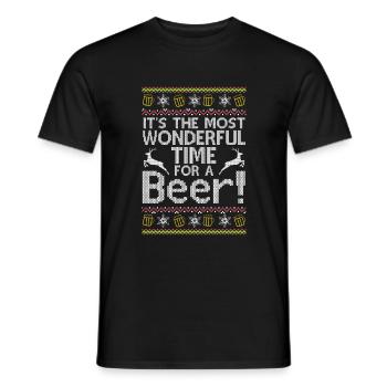 Christmas Sweater Best Time for Beer Fun - Men's T-Shirt - black - Front - AI Model Male 178 light (178cm)