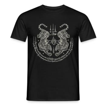 Sak Yant Thai Tattoo Twin Tiger Muay Thai Gift - Men's T-Shirt - black - Front - AI Model Male 178 light (178cm)