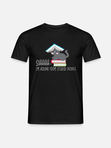 Katze Lesen Nerd verstecken hinterm Buch - Männer T-Shirt - Schwarz