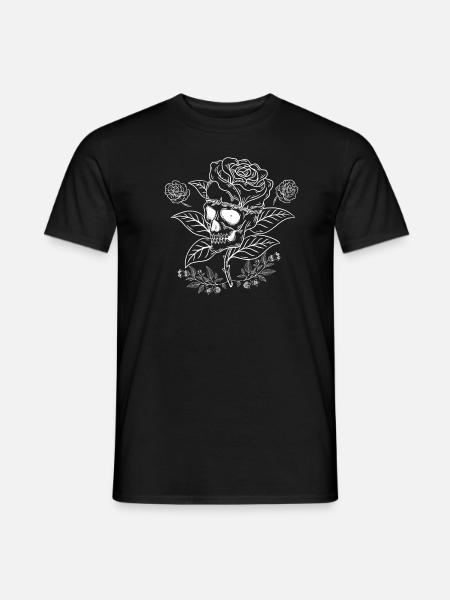 Skull and Roses - Skull With Rose Flowers - Männer T-Shirt - Schwarz