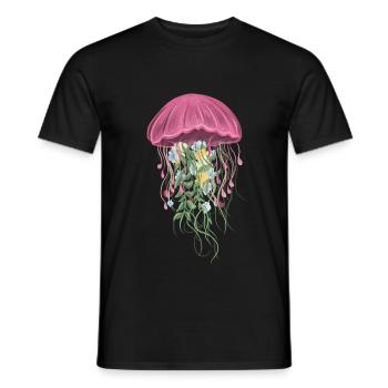 Beautiful drawing JELLYFISH AND FLOWERS - Men's T-Shirt - black - Front - AI Model Male 178 light (178cm)
