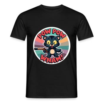 Pow Pow Wham Cat Funny Kitty Cat - Men's T-Shirt - black - Front - AI Model Male 178 light (178cm)
