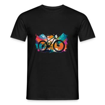 illustration,mountainbike,rennrad,graffiti,berge - Männer T-Shirt - Schwarz - Vorne - AI Model Male 178 light (178cm)