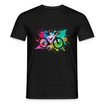 illustration,mountain bike,road bike,graffiti,colorful - Men's T-Shirt - black - Front - AI Model Male 178 light (178cm)
