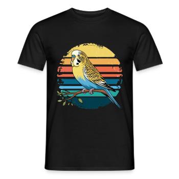 Budgie Parakeet Retro Sunset Vintage Budgerigar - Men's T-Shirt - black - Front - AI Model Male 178 light (178cm)