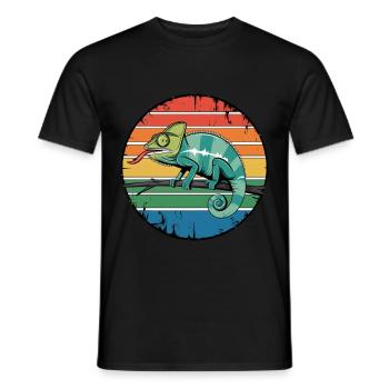 Retro Chameleon Owner Sunset for Reptile Lovers - Men's T-Shirt - black - Front - AI Model Male 178 light (178cm)