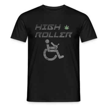 High Roller Rollstuhl Sprüche Selbstbewusst - Männer T-Shirt - Schwarz - Vorne - AI Model Male 178 light (178cm)