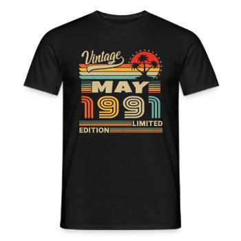 May 1991 Vintage Born in May 1991 Anniversary - Men's T-Shirt - black - Front - AI Model Male 178 light (178cm)