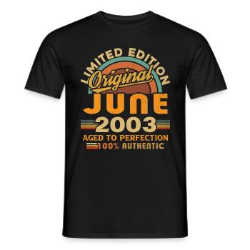 2003 Juin Vintage Nées En Juin 2003 Anniversaire - T-shirt homme - noir - Devant - AI Model Male 178 light (178cm)
